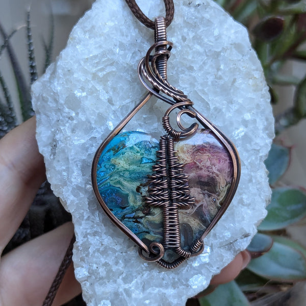 Palm Root Pine Tree Wire Wrapped Heart Pendant in Oxidized Copper