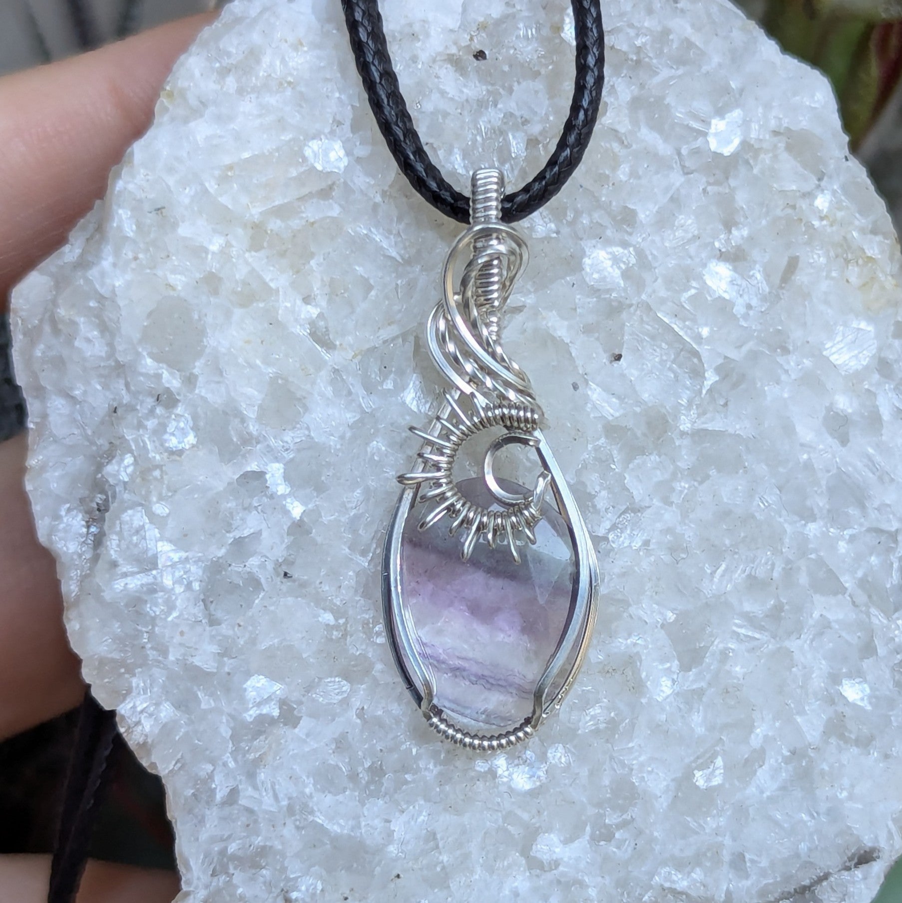 Fluorite Wire Wrapped Sterling Silver Pendant