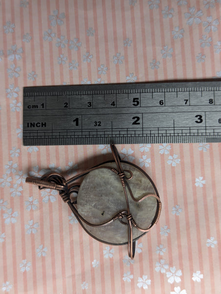 Belomorite Moonstone Wire Wrapped Planet Pendant in Oxidized Copper