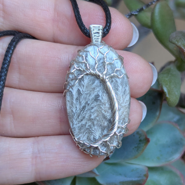 Plume Agate Tree of Life Wire Wrapped Pendant in Sterling Silver