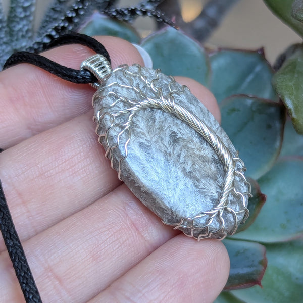 Plume Agate Tree of Life Wire Wrapped Pendant in Sterling Silver