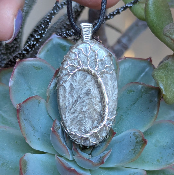 Plume Agate Tree of Life Wire Wrapped Pendant in Sterling Silver