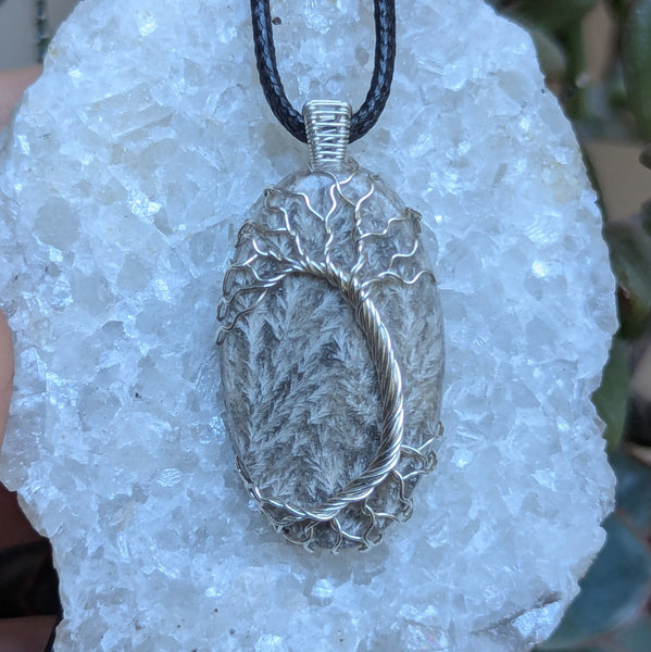 Plume Agate Tree of Life Wire Wrapped Pendant in Sterling Silver