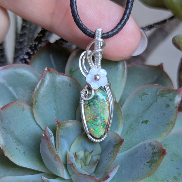 Monarch Opal Wire Wrapped Sterling Silver Mini Pendant