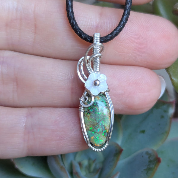 Monarch Opal Wire Wrapped Sterling Silver Mini Pendant