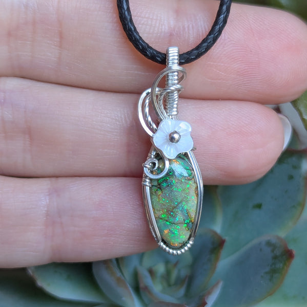 Monarch Opal Wire Wrapped Sterling Silver Mini Pendant