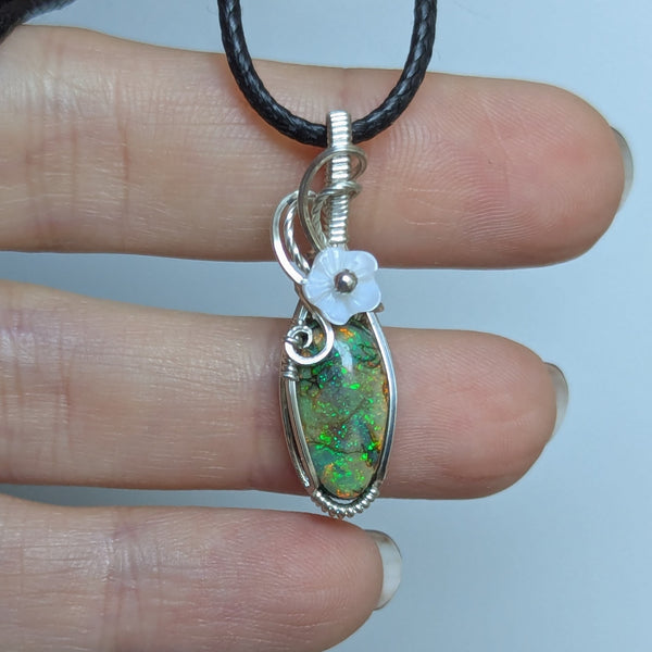 Monarch Opal Wire Wrapped Sterling Silver Mini Pendant