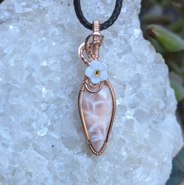 Rhodotrolite (Natrolite) Wire Wrapped Rose Gold-Fill Mini Pendant