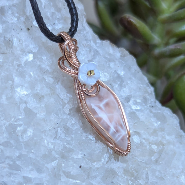 Rhodotrolite (Natrolite) Wire Wrapped Rose Gold-Fill Mini Pendant