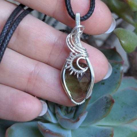 Moldavite Wire Wrapped Sterling Silver Pendant