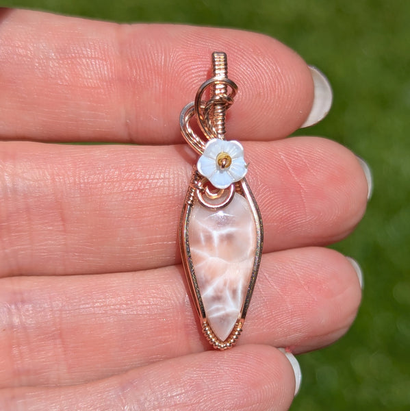 Rhodotrolite (Natrolite) Wire Wrapped Rose Gold-Fill Mini Pendant