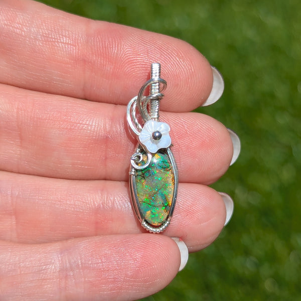 Monarch Opal Wire Wrapped Sterling Silver Mini Pendant