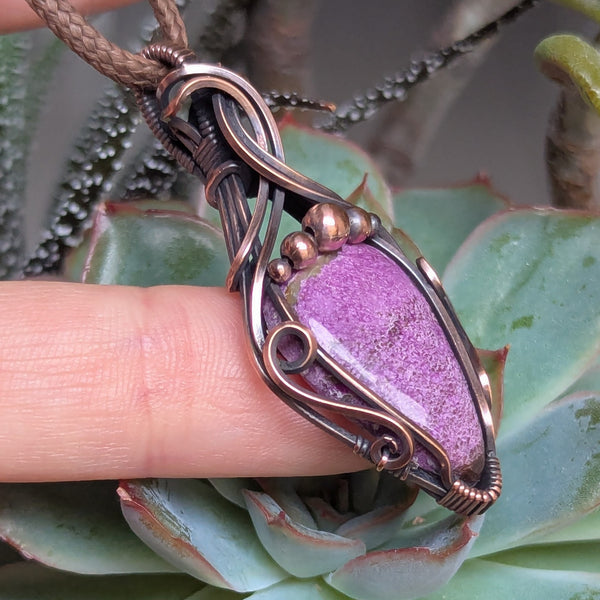 Stichtite Wire Wrapped Pendant in Oxidized Copper