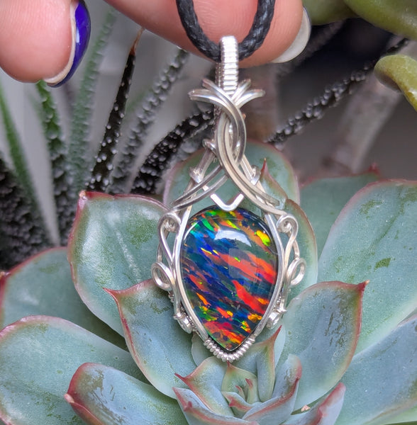 Bello Opal Doublet Wire Wrapped Sterling Silver Pendant
