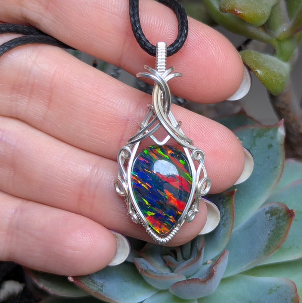 Bello Opal Doublet Wire Wrapped Sterling Silver Pendant