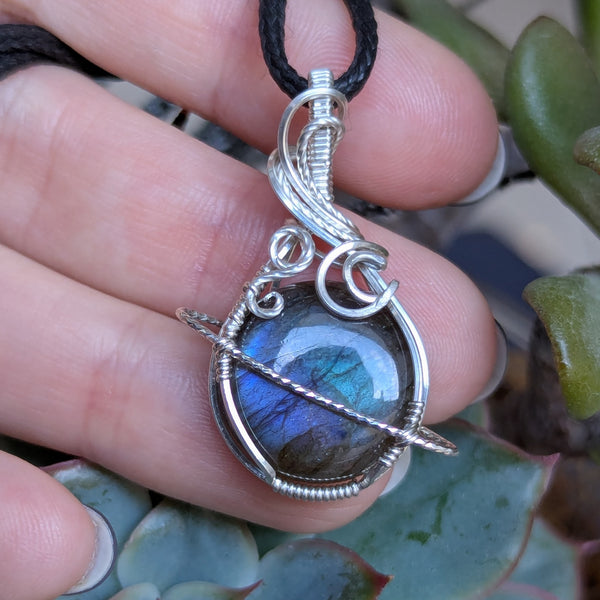 Mini Labradorite Planet Wire Wrapped Sterling Silver Pendant