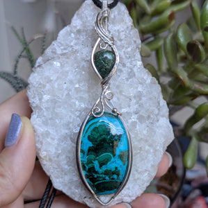 Malachite-Chrysocolla & Green Aventurine Wire Wrapped Sterling Silver Pendant