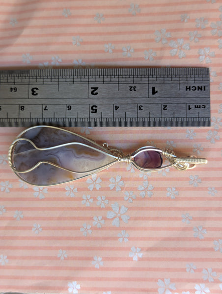 Purple Moss Agate & Fluorite Wire Wrapped Sterling Silver Pendant