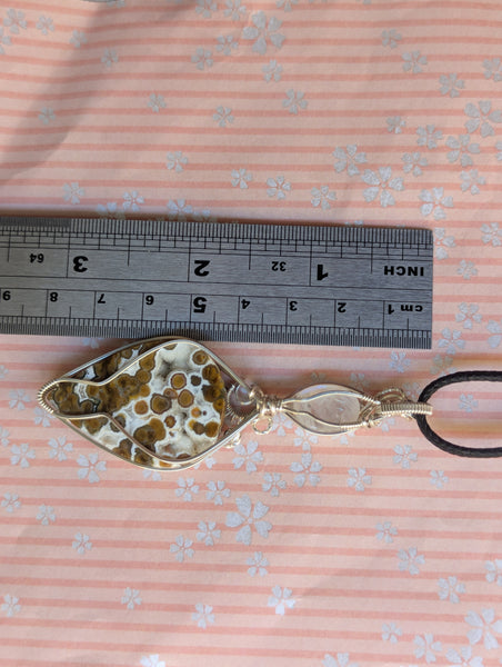Ocean Jasper & Rainbow Moonstone Wire Wrapped Sterling Silver Pendant