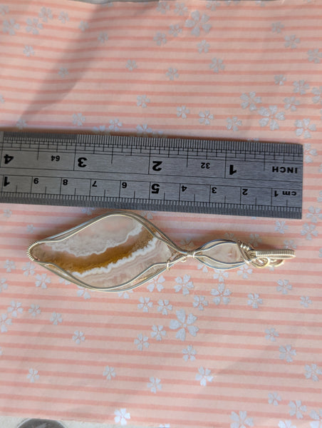 Pseudomorph Agate & Rainbow Moonstone Wire Wrapped Sterling Silver Pendant
