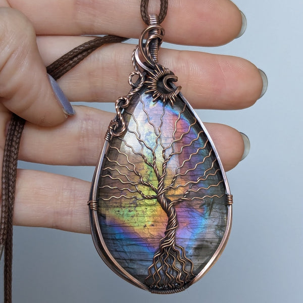 Labradorite Tree of Life Wire Wrapped Pendant in Oxidized Copper