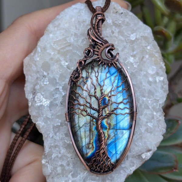 Labradorite Tree of Life Wire Wrapped Pendant in Oxidized Copper