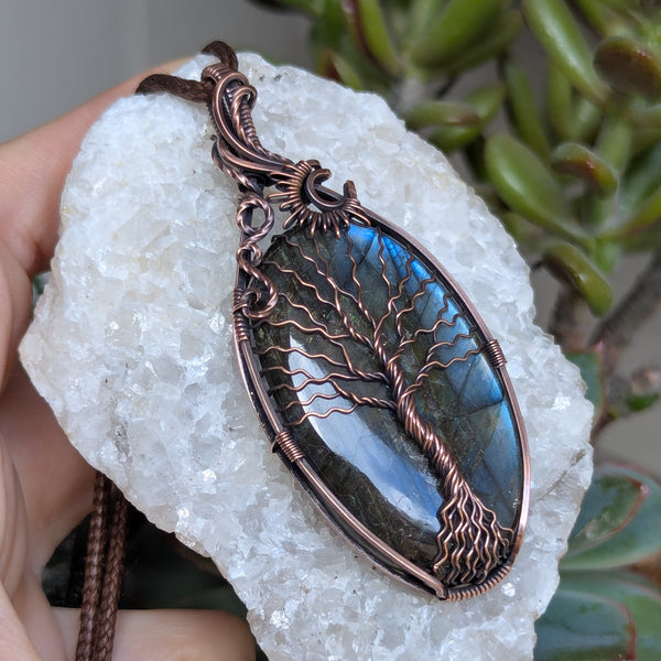 Labradorite Tree of Life Wire Wrapped Pendant in Oxidized Copper