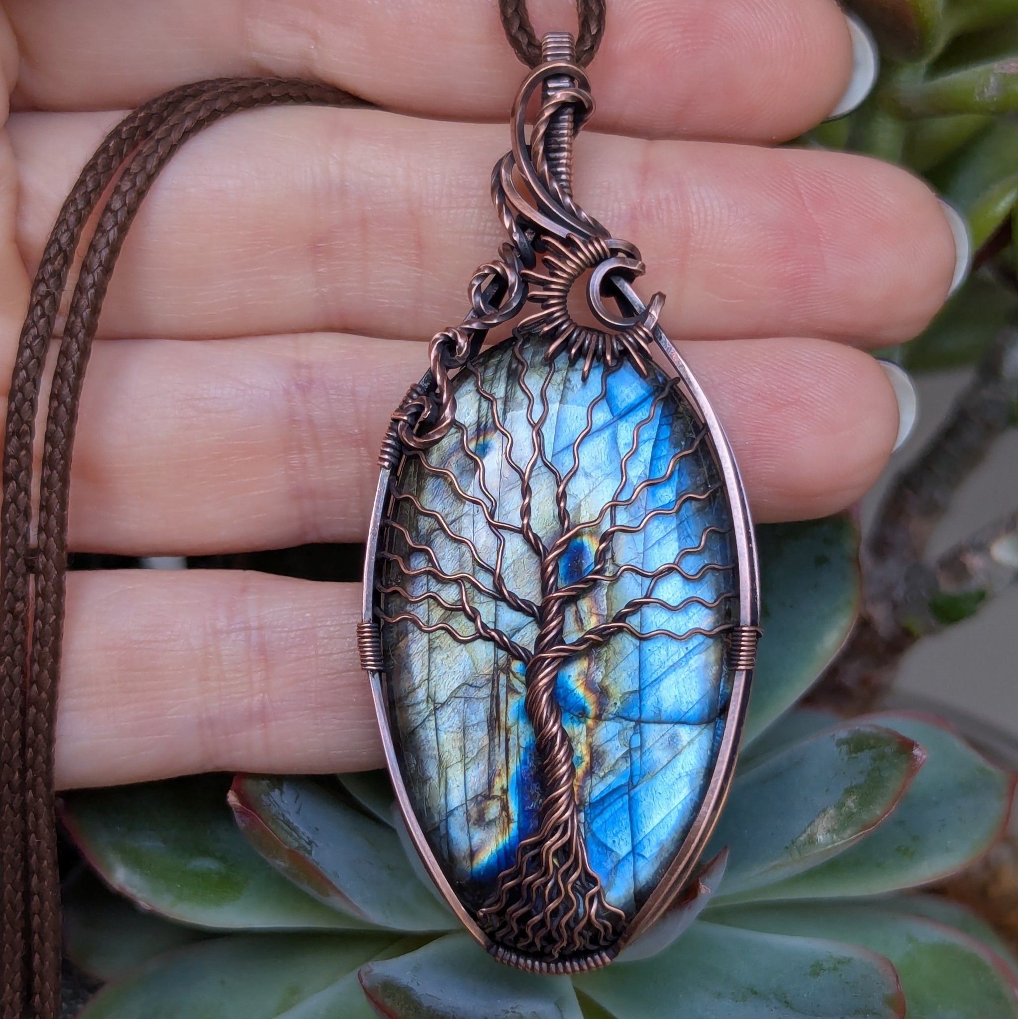 Labradorite Tree of Life Wire Wrapped Pendant in Oxidized Copper