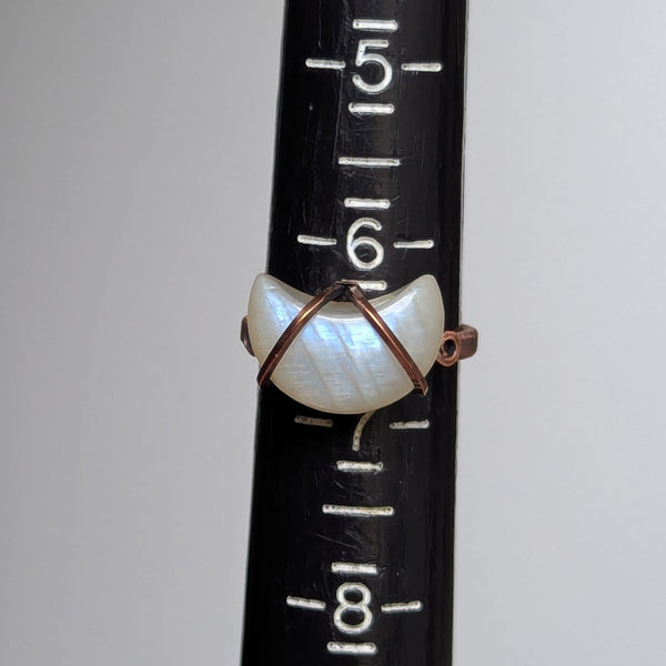 Crescent Moonstone Size 6.5 Ring in Oxidized Copper
