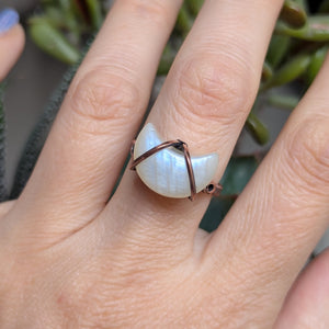Crescent Moonstone Size 6.5 Ring in Oxidized Copper