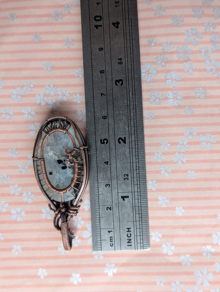 Rainbow Moonstone Tree of Life Wire Wrapped Pendant in Oxidized Copper