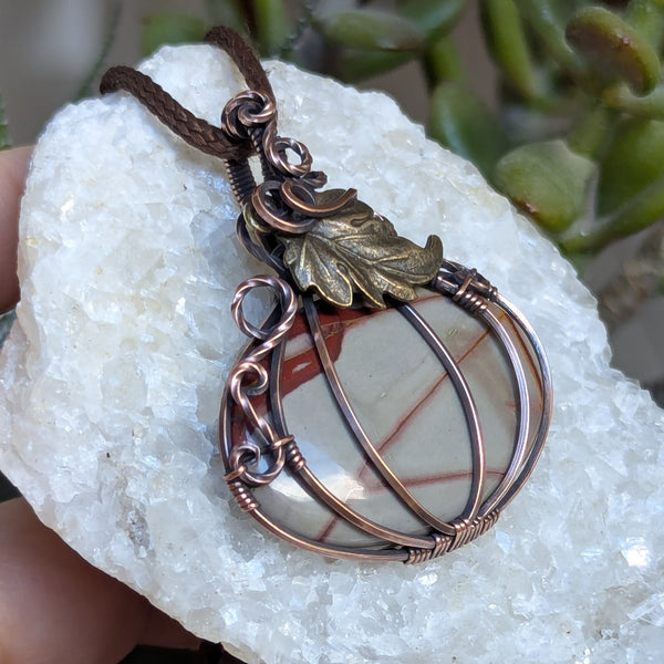 Picasso Jasper Pumpkin Wire Wrapped Pendant in Oxidized Copper