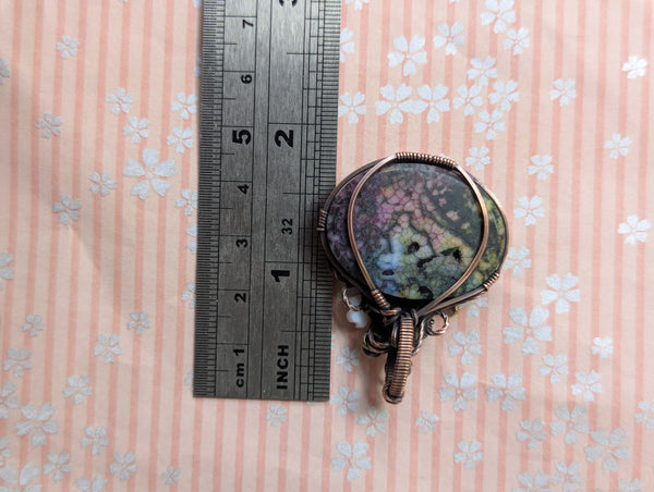 Dyed Agate Pumpkin Wire Wrapped Pendant in Oxidized Copper