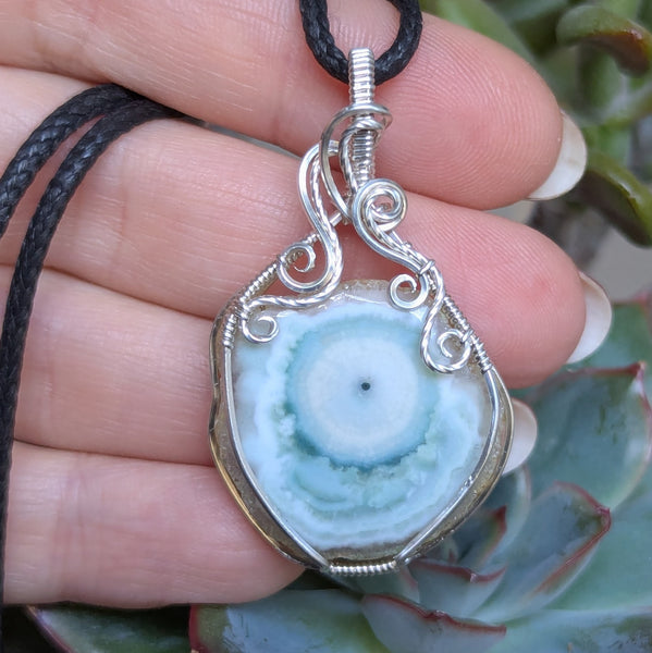 Solar Quartz Wire Wrapped Pendant in Sterling Silver
