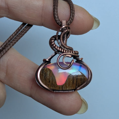 Aurora Landscape Wire Wrapped Pendant in Oxidized Copper