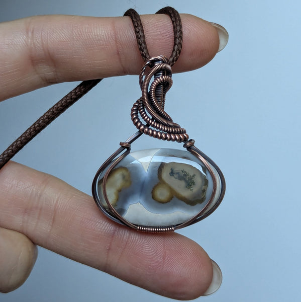 Solar Quartz Wire Wrapped Pendant in Oxidized Copper