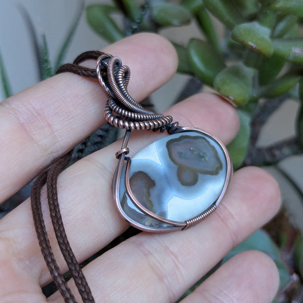 Solar Quartz Wire Wrapped Pendant in Oxidized Copper