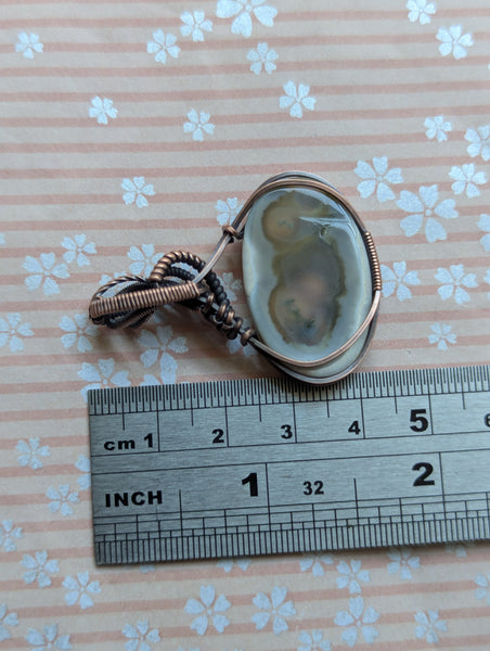 Solar Quartz Wire Wrapped Pendant in Oxidized Copper