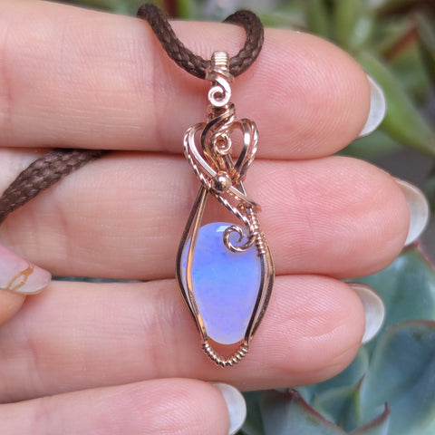 Solid Australian Opal Wire Wrapped Rose Gold-fill Mini Pendant