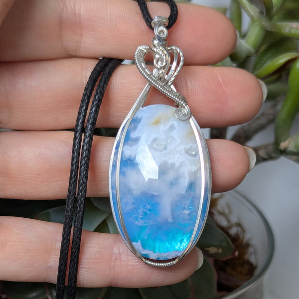 Plume Agate Doublet Wire Wrapped Pendant in Sterling Silver