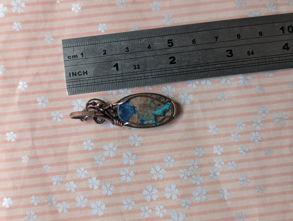 Azurite-Chrysocolla Wire Wrapped Pendant in Oxidized Copper