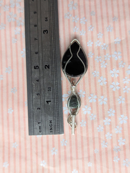 Moss Agate Doublet & Geode Wire Wrapped Pendant in Sterling Silver