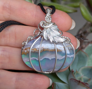 Plume Agate Doublet Pumpkin Wire Wrapped Pendant in Sterling Silver