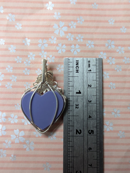 Plume Agate Doublet Heart  Pumpkin Wire Wrapped Pendant in Sterling Silver