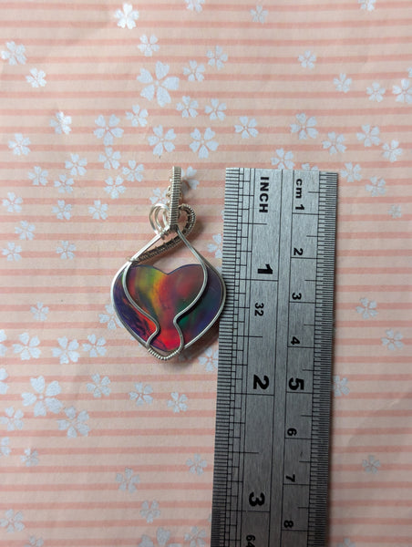 Plume Agate Doublet Heart Wire Wrapped Pendant in Sterling Silver