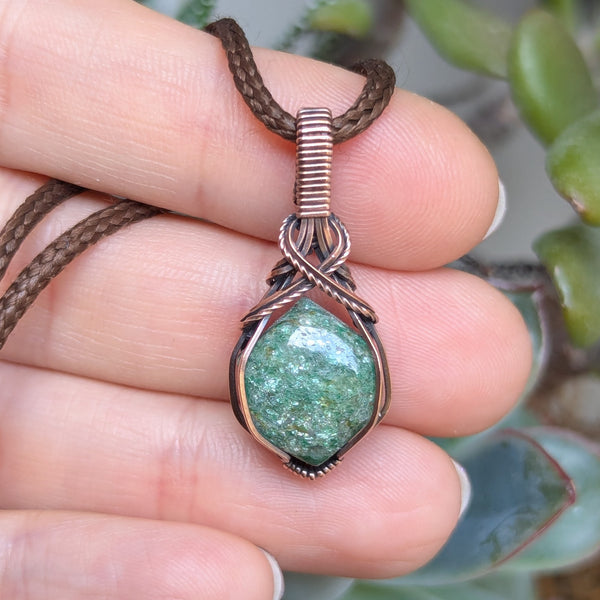 Green Aventurine Wire Wrapped Mini Pendant in Oxidized Copper