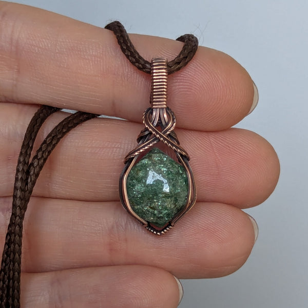 Green Aventurine Wire Wrapped Mini Pendant in Oxidized Copper