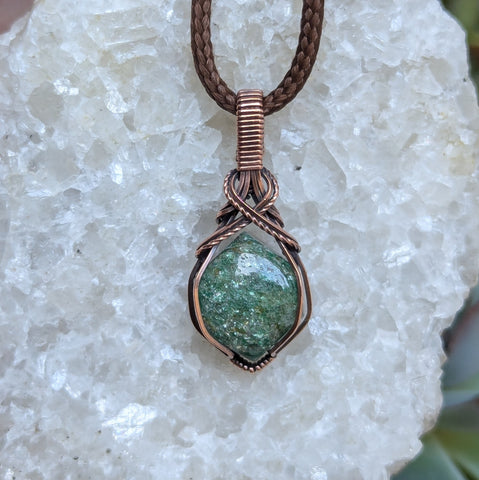 Green Aventurine Wire Wrapped Mini Pendant in Oxidized Copper
