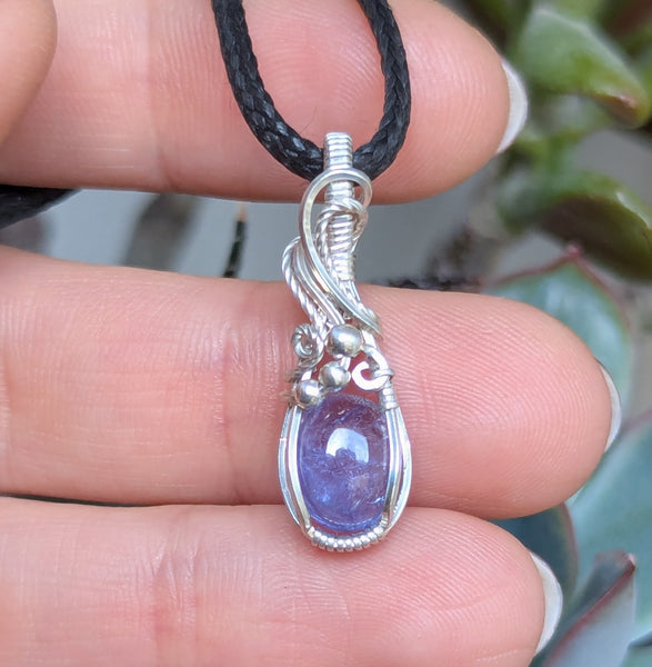 Tanzanite Mini Wire Wrapped Sterling Silver Pendant