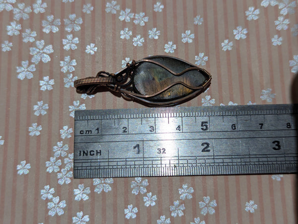 Labradorite Wire Wrapped Pendant in Oxidized Copper